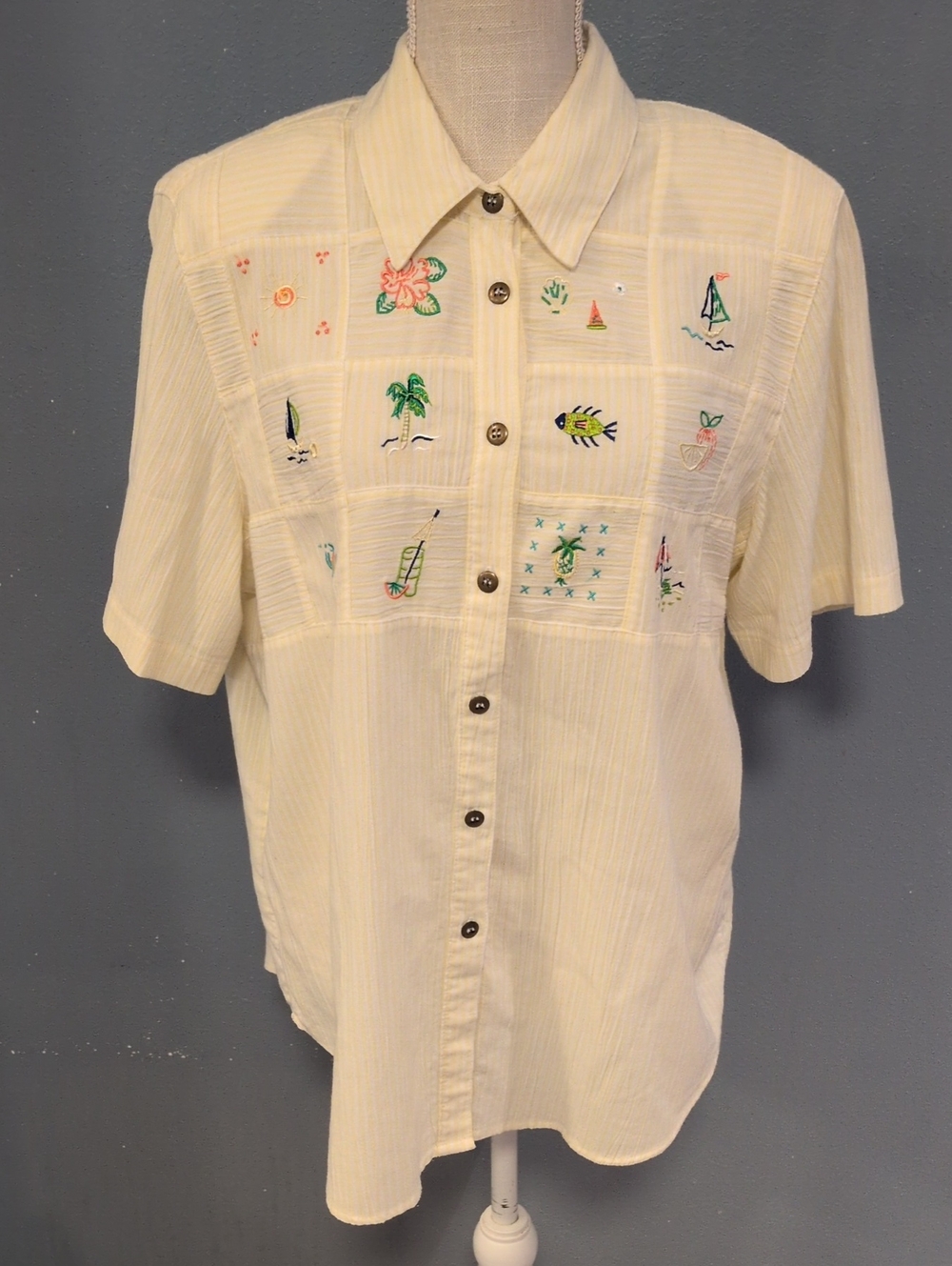 Vintage 90's Koret Francisca Beach Embroidered Button Down Cotton Blend Shirt